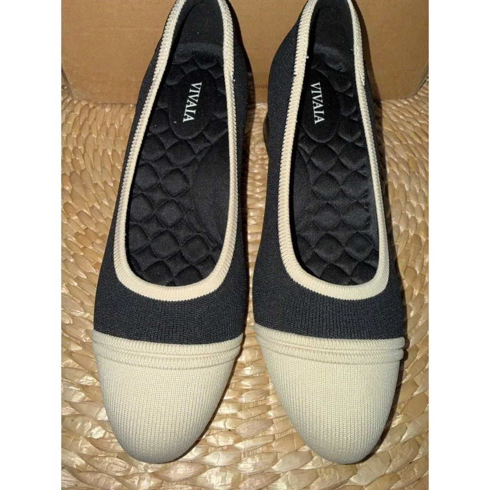 VIVAIA Julie Pro Black Beige‎ Knit Low Heel Pumps Comfort Shoes Size 6 New